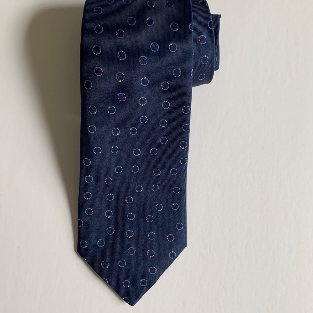 Authentic like new Hermes silk neck tie in classic dark navy blue